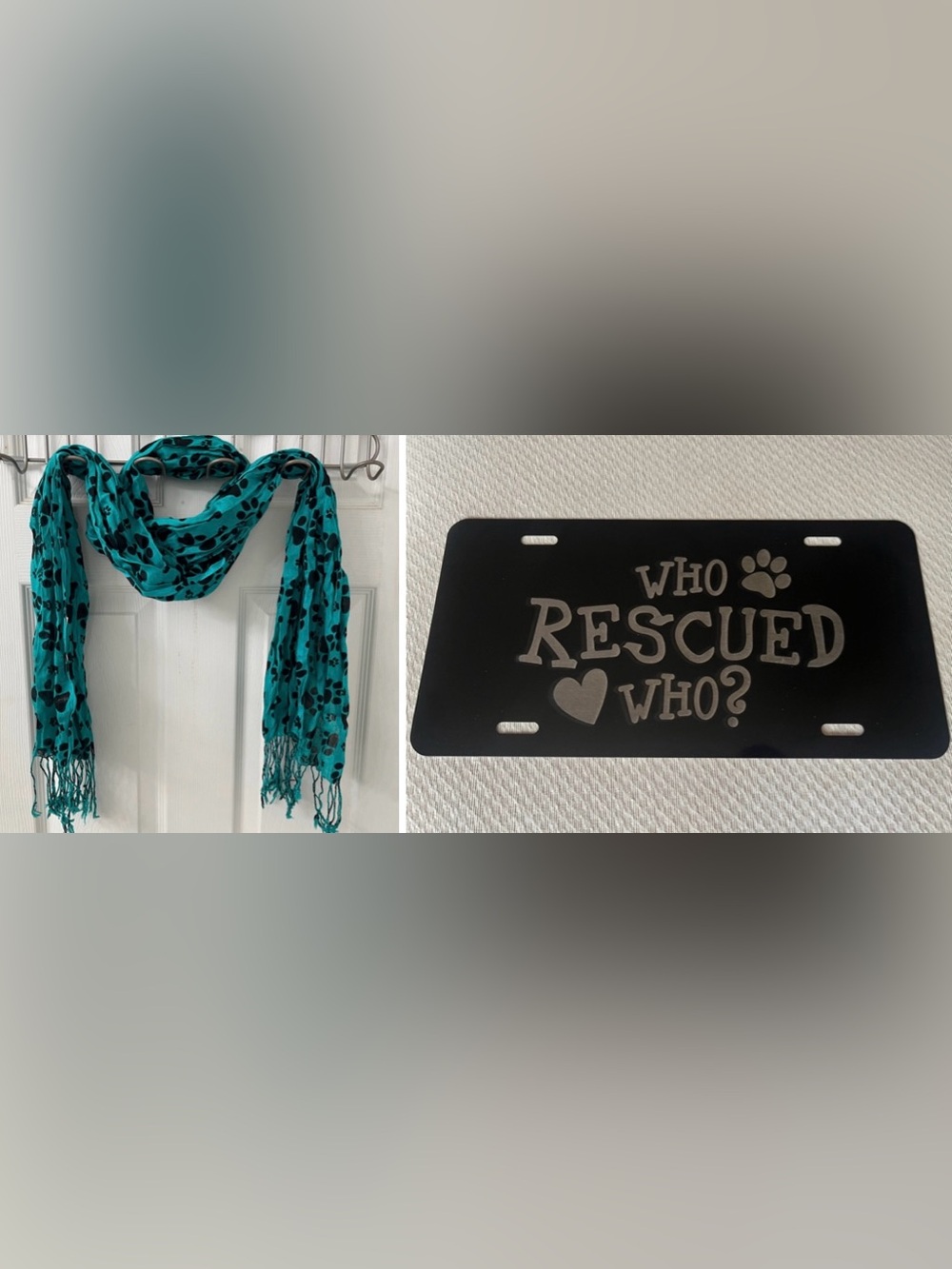 Dog Lover Gift Bundle – Paw Print Scarf & Rescue License Plate